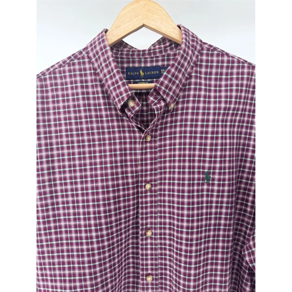 Polo Ralph Lauren Shirt‎ Mens XXL Maroon Plaid Button Down Cotton Classic